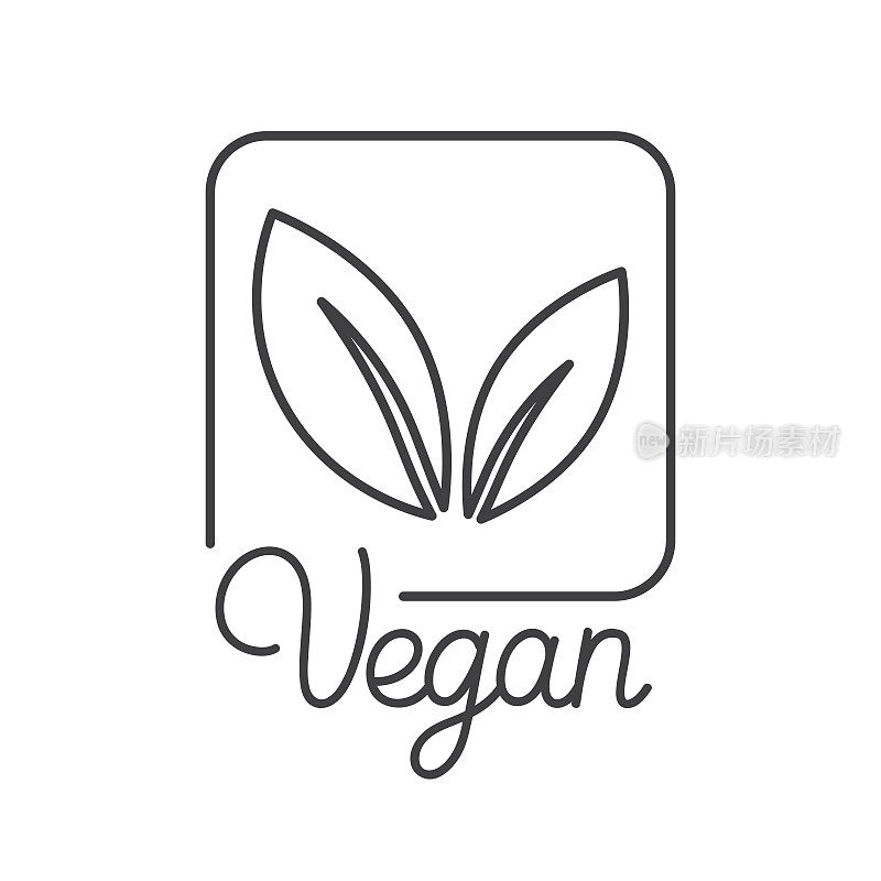 Vector logo design template and badge in trendy linear style with green leaves - organic, healthy, natural, vegan